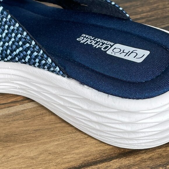 Ryka Nadine Womens Size 8 Shoes Navy Blue Stretch Cross Strap Wedge Slide Sandal - Picture 6 of 14